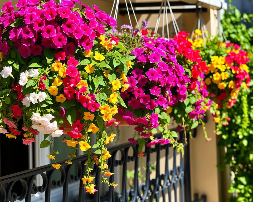 Hängende Blumenampeln für den Balkon