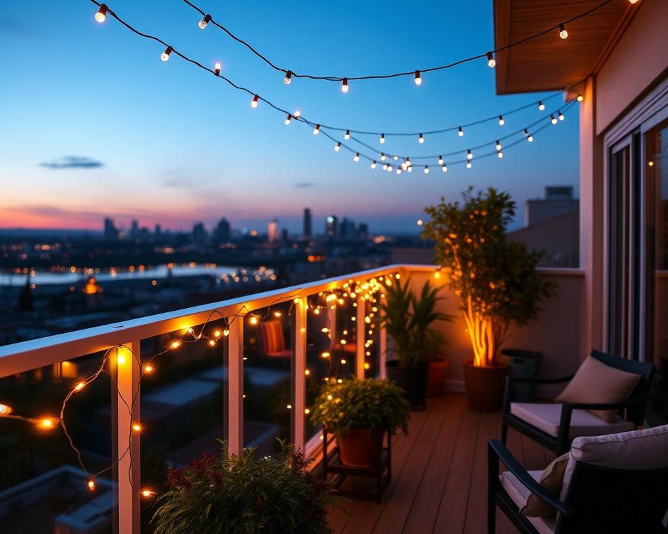 Installation von Lichterketten auf dem Balkon