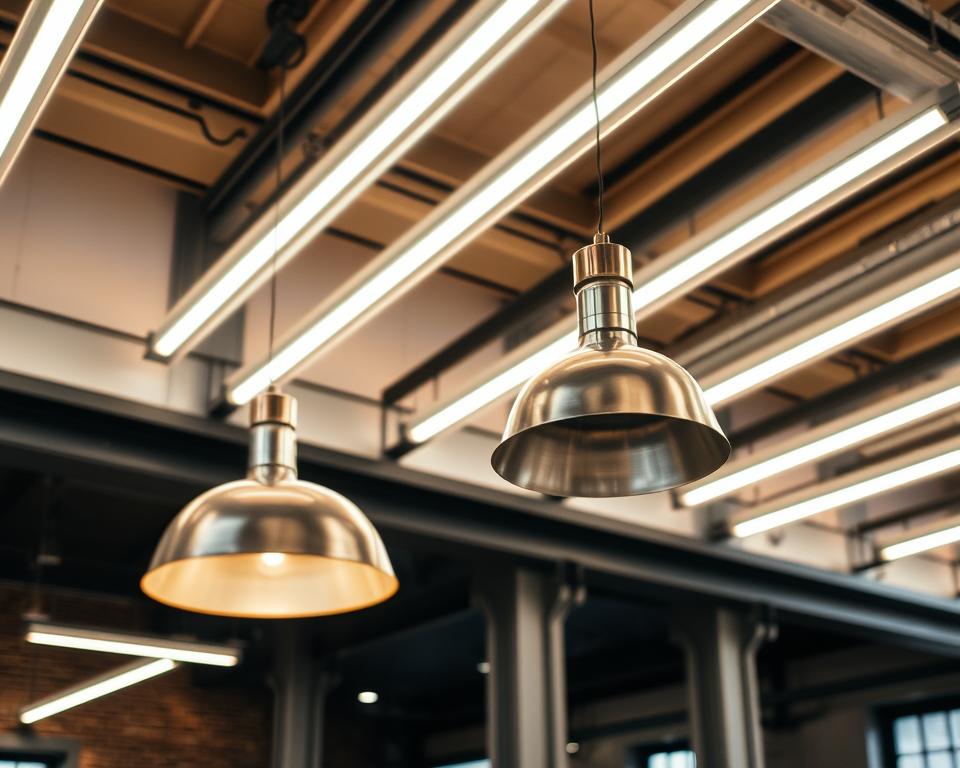 Loft-Beleuchtung mit Hängeleuchten aus Stahl
