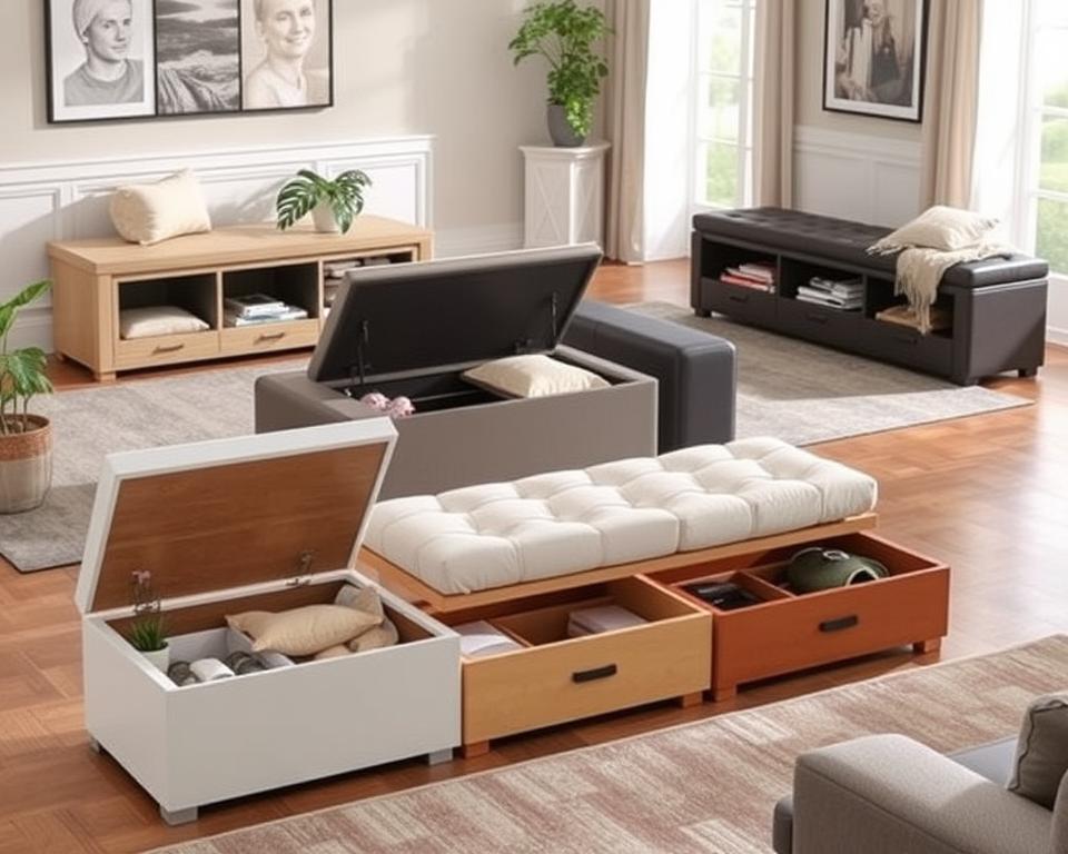 Sitzbänke mit Stauraum für mehr Platz