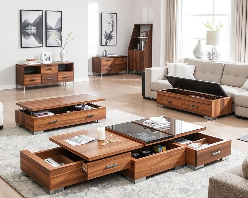 Multifunktionale Couchtische mit verstecktem Stauraum