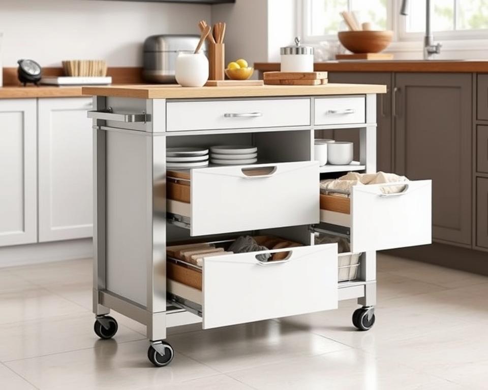 Multifunktionale Küchenwagen mit Schubladenoption