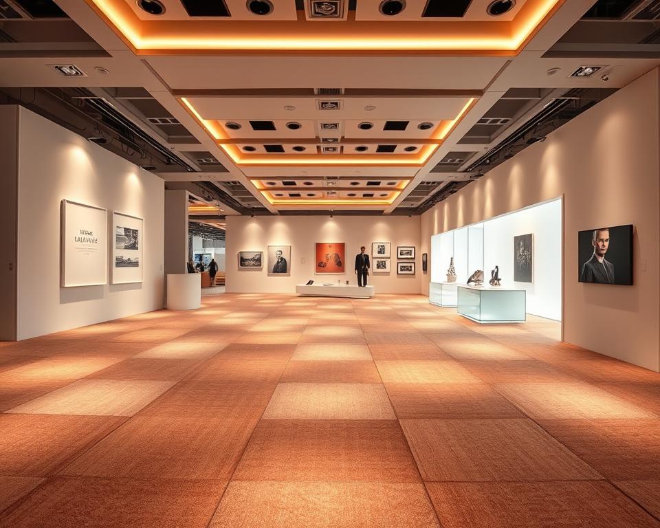 Teppichfliesen und integrierte LED-Beleuchtung für Ausstellungsräume